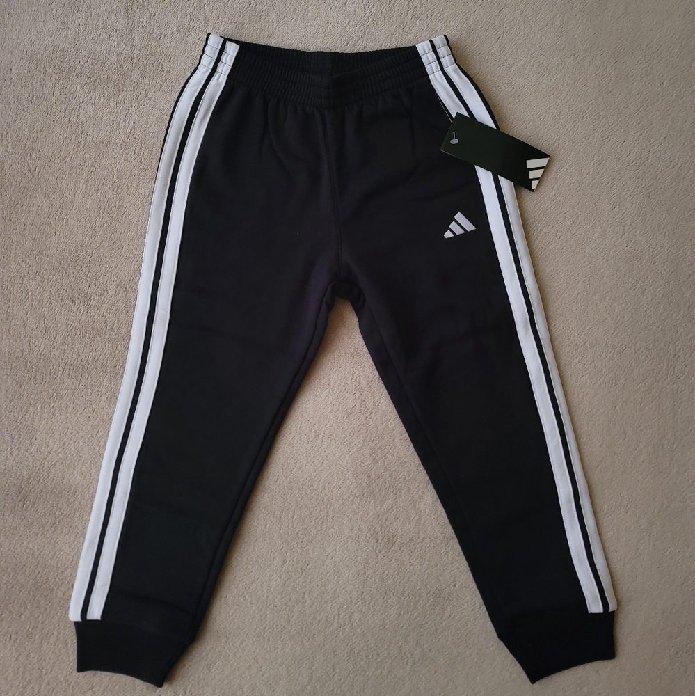 Adidas Kids 3-Stripe Cotton Blend Black/White Joggers Size 6 NWT